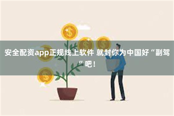 安全配资app正规线上软件 就封你为中国好“副驾”吧！